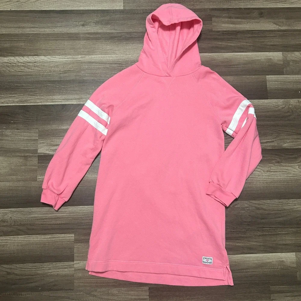 Old Navy Hooded Sweatshirt Dress Kids XXL 18 Pink Varsity Stripe Sporty Preppy